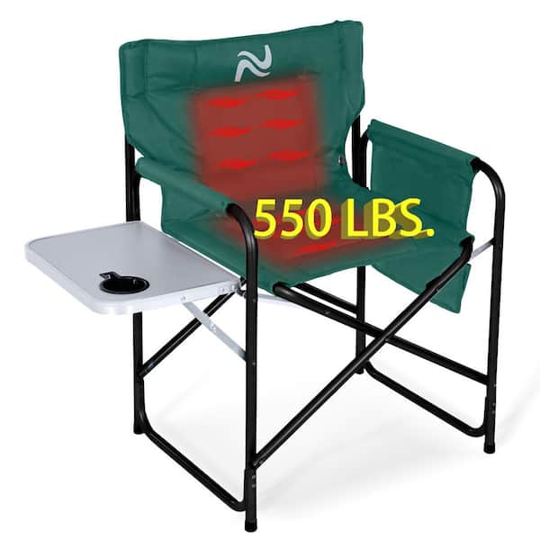 Oversized Director Chair Portable Folding Heated Camping Chair w/ Side Table and Pocket (Power Bank not Included), Green