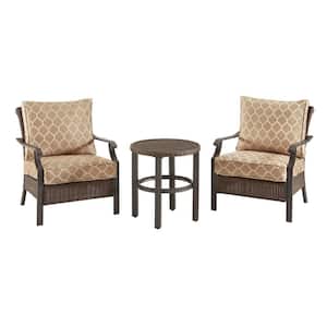 Harper Creek 3-Piece Brown Steel Outdoor Patio Chair Set with CushionGuard Toffee Trellis Tan Cushions