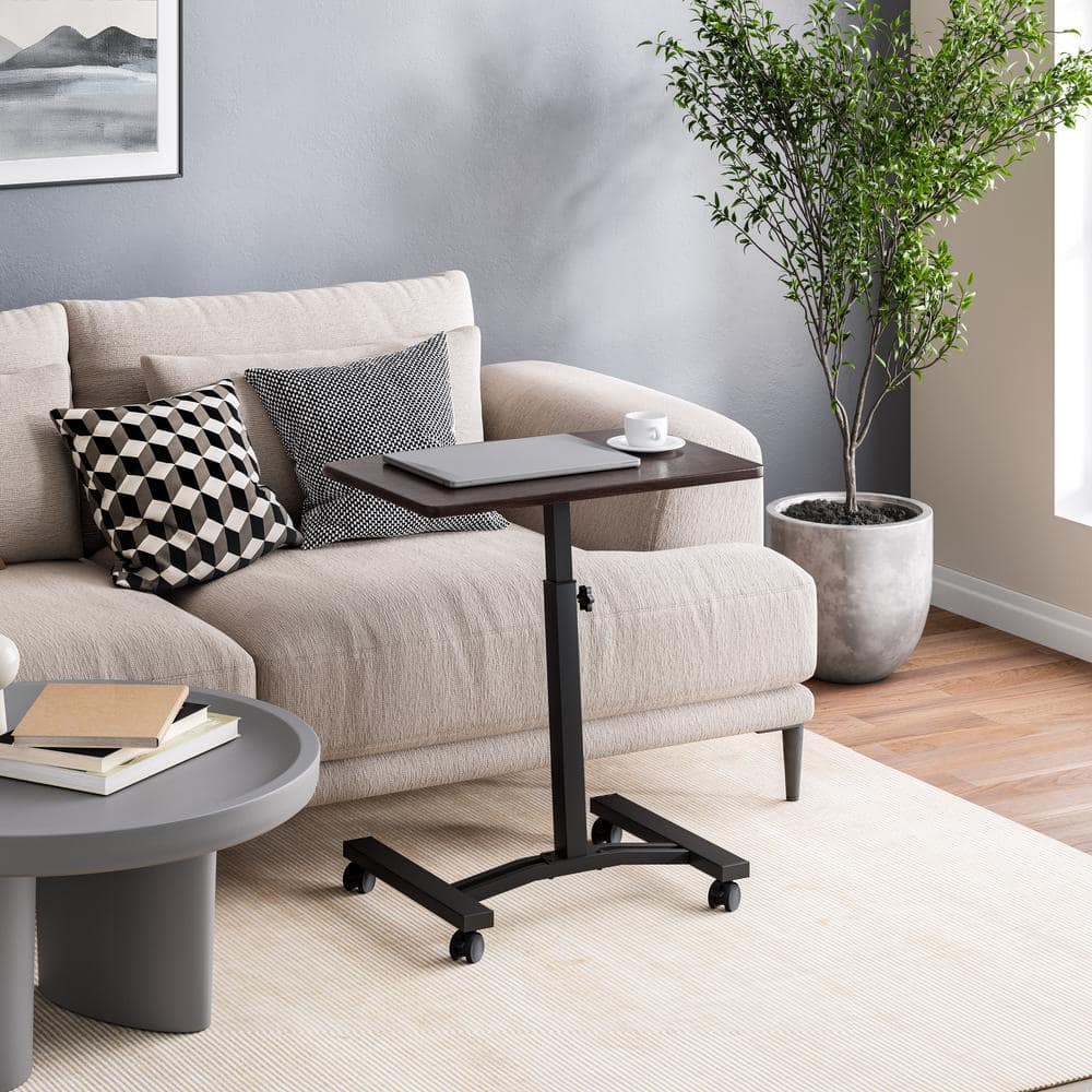 Walnut Adjustable Height 24'' Rolling Laptop Cart with Locking Wheels