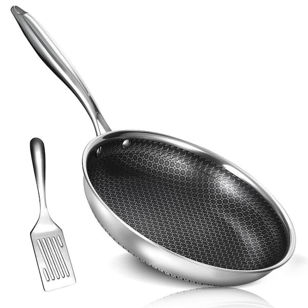 1-Piece Nonstick Stainless Steel Frying Pan with Honeycomb Surface Induction Compatible Oven Dishwasher Safe Skillet