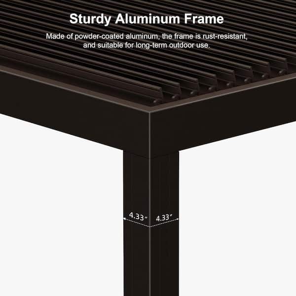 12 ft. x 14 ft. Bronze Aluminum Louvered Pergola with 2 Adjustable Rainproof Roofs and 1-Long Side Fixed Shutter Wall