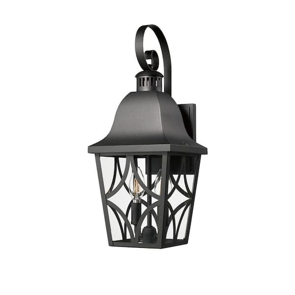 18.13 in. Outdoor 2-Light Wall Fixture, Waterproof Matte Black Porch Lantern, E12 Base, Clear Glass (1 Pack, No Bulbs)