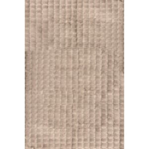 Jeni Solid Faux Rabbit Machine Washable Taupe 3 ft. 9 in. x 6 ft. Area Rug