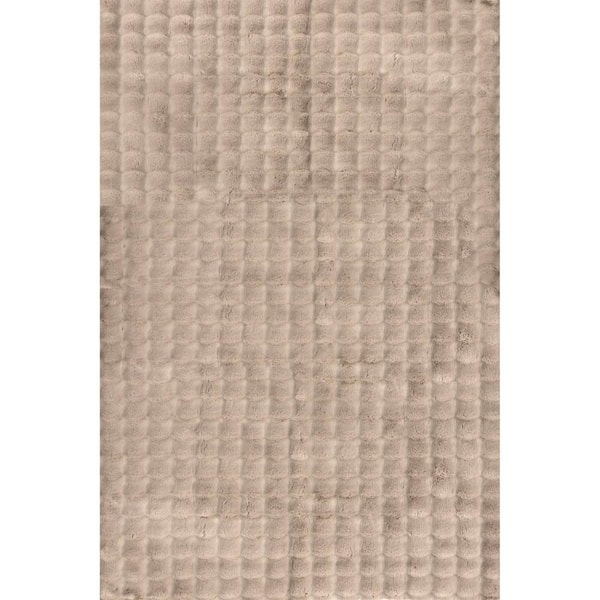 nuLOOM Jeni Solid Faux Rabbit Machine Washable Taupe 3 ft. 9 in. x 6 ft. Area Rug