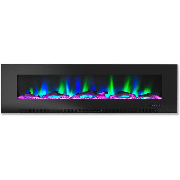 Cambridge 60 in. Wall-Mount Electric Fireplace in Black with Multi