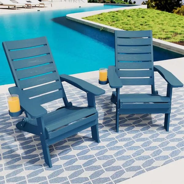 All-Weather HIPS Navy Blue Folding Plastic Patio Adirondack Chair for Outdoor (Set of 2)