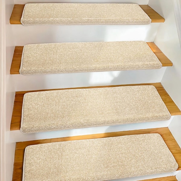 Bullnose Beige 9.5 in. x 30 in. x 1.2 in. Polypropylene Stair Tread Cover Carpet Mats Self Adhensive Tape Free Set of 12