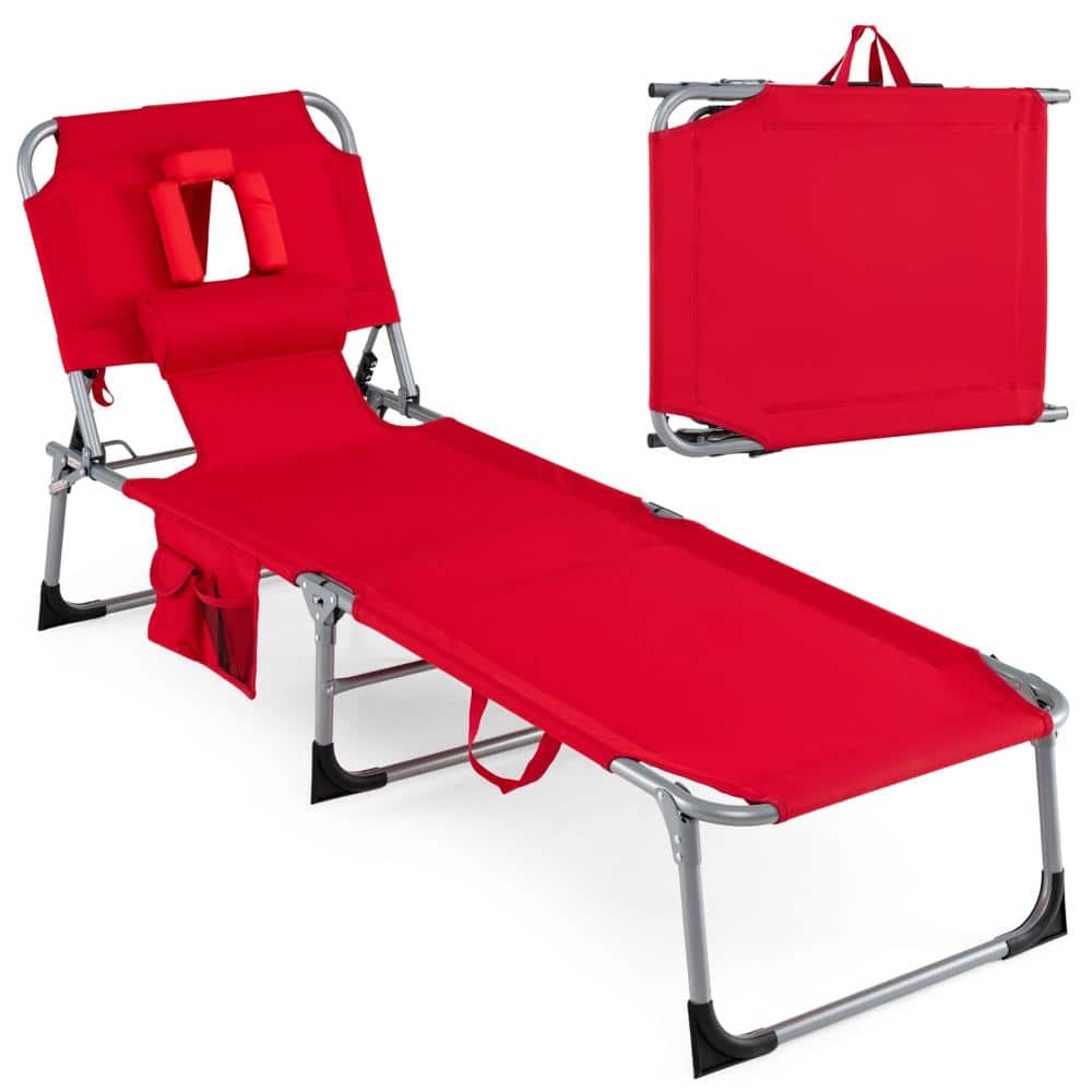 Set of 2 Oxford Fabric Tanning Chairs with Face Hole, 4-Position Backrests and 330 lb. Capacity, Red price history on PriceWatchPro