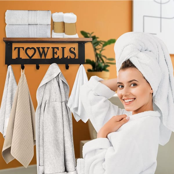 Dyiom Towel Rack Towel Rack with Wooden Holder for Bathroom, Storage  Organizer Black 6-Hooks B0BWH52FR3 - The Home Depot