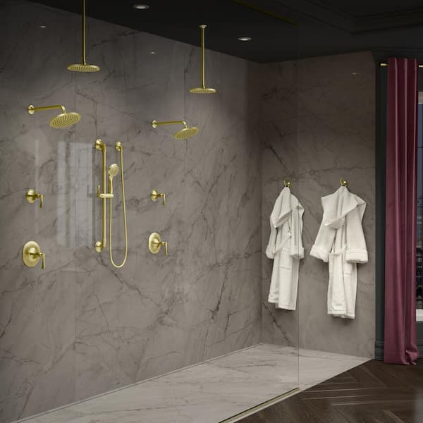Hoinerus brushed gold shower shelf adhesive or drilling shower