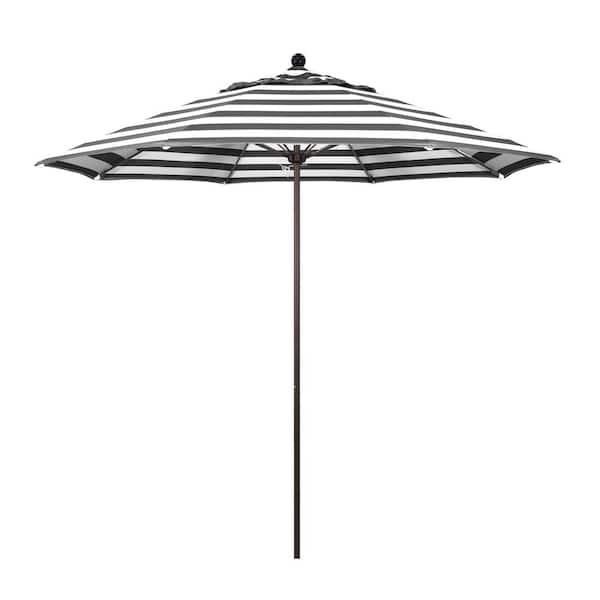 California Umbrella 9 ft. Bronze Aluminum Commercial Market Patio Umbrella with Fiberglass Ribs and Push Lift in Cabana Classic Sunbrella