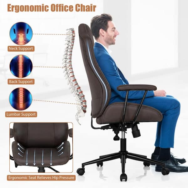 Costway Gray High Back Executive Office Chair Adjustable Reclining Task Chair Armrest P12I 10N2J 8GR