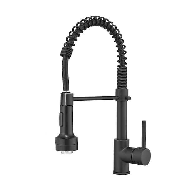 Single Handle High Arc LED Pull Out Sprayer Kitchen Faucet in Matte Black