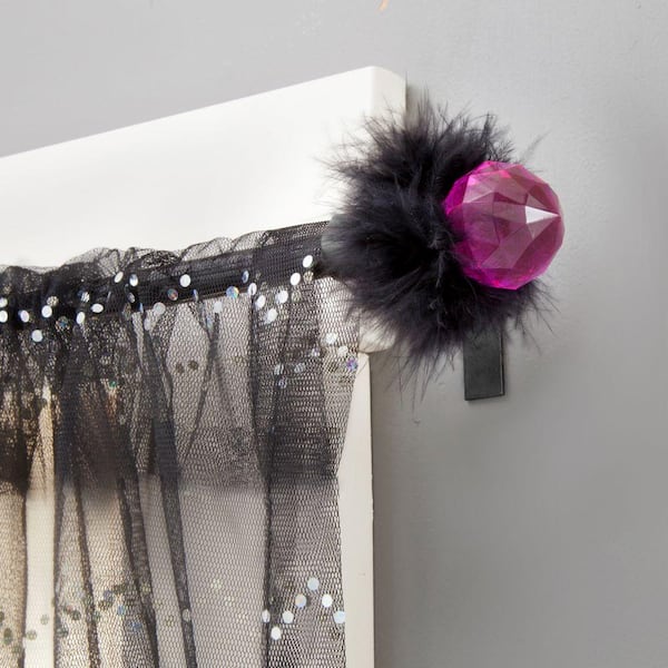 Kenney Diva 28 in. - 48 in. Telescoping 1/2 in. Curtain Rod Kit in Black with Pink Faceted Ball Finial