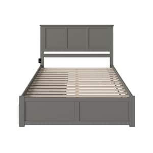 Madison Grey King Solid Wood Storage Platform Bed with Flat Panel Foot Board and 2 Bed Drawers