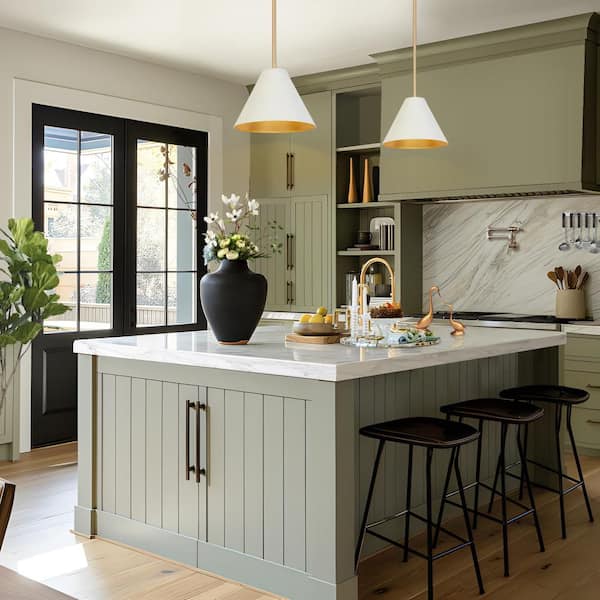 Zevni Mid-Century Modern 9.8 in. 1-Light Gold Kitchen Island