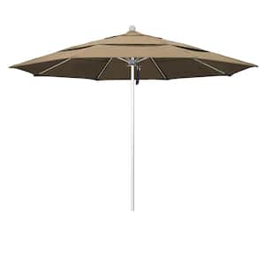 11 ft. Silver Aluminum Commercial Market Patio Umbrella with Fiberglass Ribs and Pulley Lift in Heather Beige Sunbrella