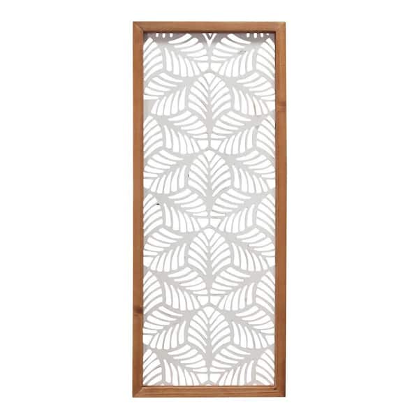 10 in. x 24.5 in. White, Natural Wood and Metal Wall Art 1-Piece