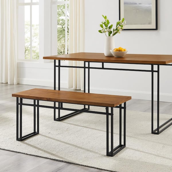 Walker Edison Furniture Company 44 in. Walnut Wood Veneer and Metal Leg Modern Dining Bench (18.25 in. H x 44 in. W x 15 in. D)