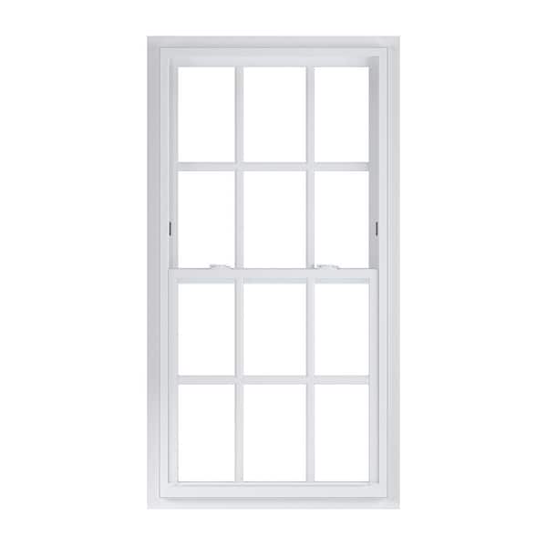 American Craftsman 32 in. x 62 in. 70 Series White Single Hung Low-E Argon SC Glass Vinyl Fin with J Window with Grids, Screen Incl