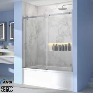 56-60 in. W x 58 in. H Sliding Semi Frameless Tub Door in Chrome with Clear Glass