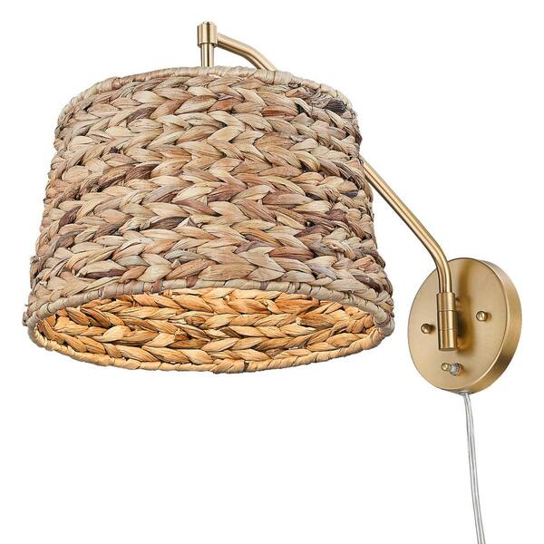 Golden Lighting - Ryleigh 1-Light Swing Arm in Brushed Champagne Bronze with Woven Sweet Grass