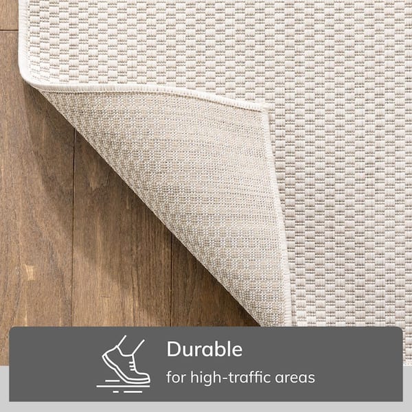 Medusa Leif Nordic Geometric Pattern Ivory 2 ft. 7 in. x 9 ft. 10 in. Runner Rug Flatweave Indoor/Outdoor