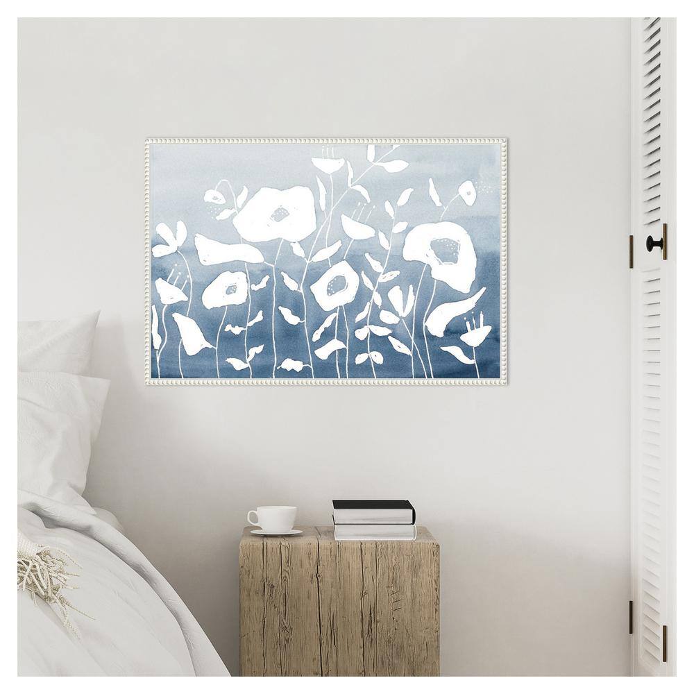 Blue and White Floral Garden Beaded Framed Canvas Wall Art