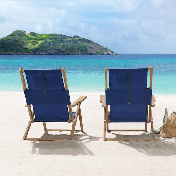 Lavish Home Blue Wood Folding Beach Chair Set of 2 80-OUTD-FLDBCH