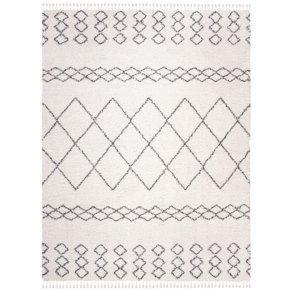 Ivory and Grey Moroccan Fringe Shag 8' x 10' Area Rug