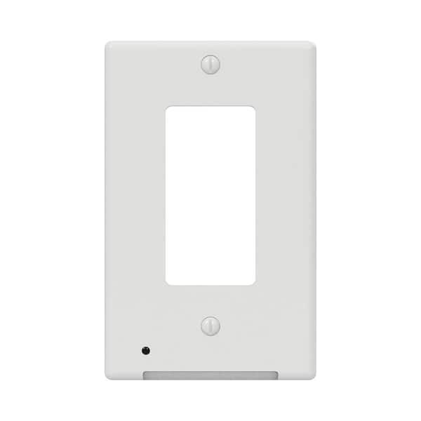 GLOCOVER 1-Gang Decor Plastic Wall Plate with Built-in Nightlight - White