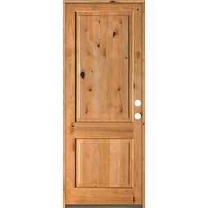 32 in. x 96 in. Rustic Knotty Alder Square Top Clear Stain Left-Hand Inswing Wood Single Prehung Front Door