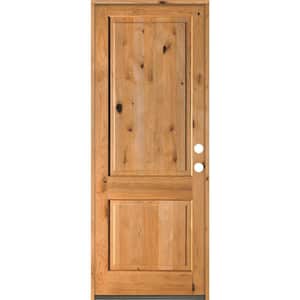 36 in. x 96 in. Rustic Knotty Alder Square Top Clear Stain Left-Hand Inswing Wood Single Prehung Front Door