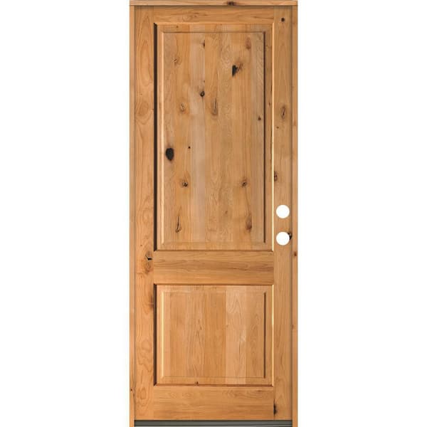 36 in. x 96 in. Rustic Knotty Alder Square Top Clear Stain Left-Hand Inswing Wood Single Prehung Front Door