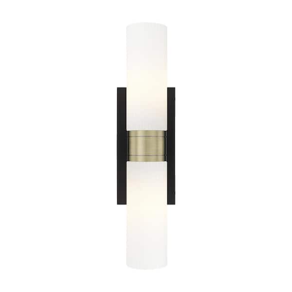 Innovations Ballston Urban 18 in. 2-Light Black Antique Brass Vanity Light with Glass Shade