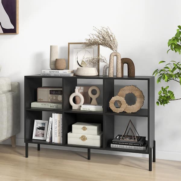 Costway 31.5 in. Tall Black Wood 6 Cube Storage Shelf Organizer Bookcase Square Cubby Cabinet Bedroom