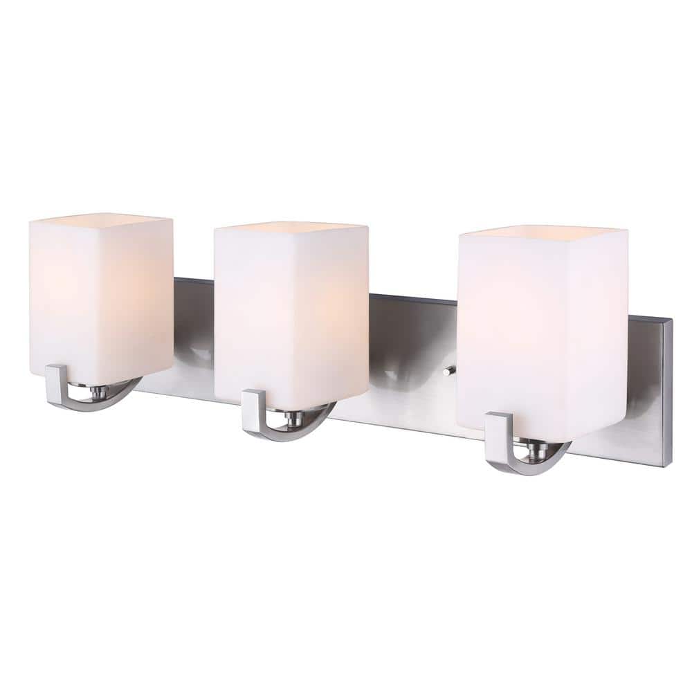 Palmer Contemporary Brushed Nickel 3-Light Vanity with White Opal Glass