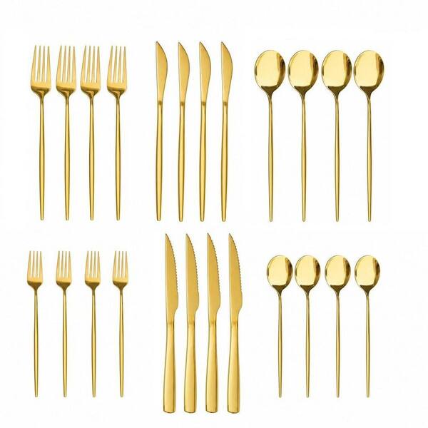 24-Piece Food-Grade Stainless Steel Flatware Set for 4 with Spoons and Forks for Home, Kitchen, Restaurant, Blue