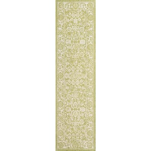 Tela Bohemian Textured Weave Floral Green/Cream 2 ft. x 8 ft. Indoor/Outdoor Area Rug