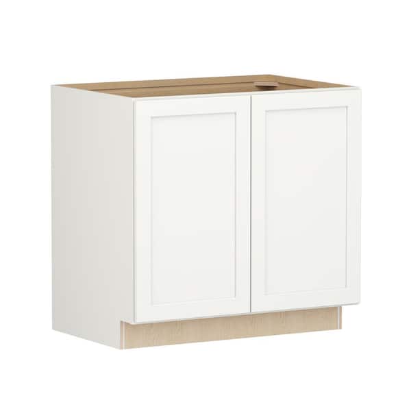 SIMPLY WOODMARK PRO Shaker Full Overlay 36 in. W. x 24 in. D x 34.5 in. H Plywood Assembled Full Height Base Kitchen Cabinet in Linen White
