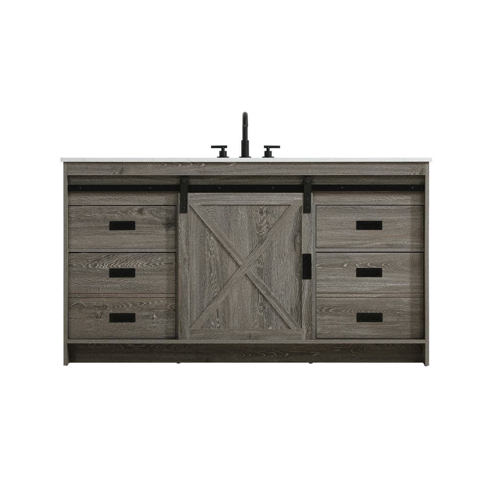 60 in. Single Sink Rustic Grey Bath Vanity with White Engineered Marble Top price history on PriceWatchPro