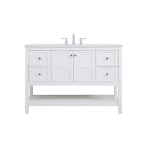 Timeless Home 48 in. W x 22 in. D x 34 in. H Single Bathroom Vanity in White with White Engineered Stone and White Basin