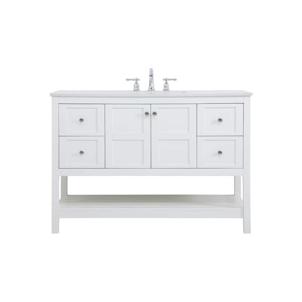 Unbranded Timeless Home 48 in. W x 22 in. D x 34 in. H Single Bathroom Vanity in White with White Engineered Stone and White Basin
