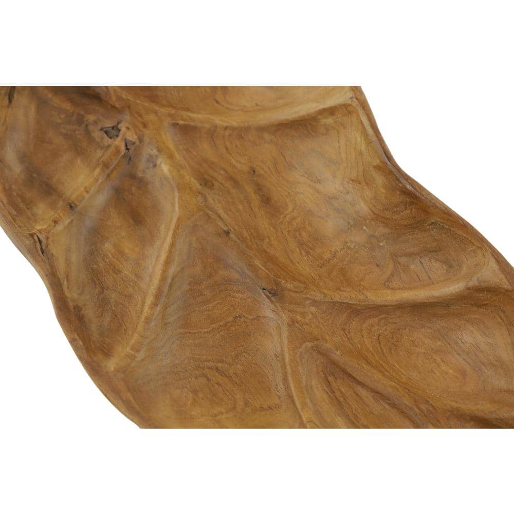 Brown Teak Wood Live Edge Leaf Tray Set of 3