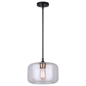Fauna 1-Light Matte Black and Gold Pendant Light with Clear Glass Shade