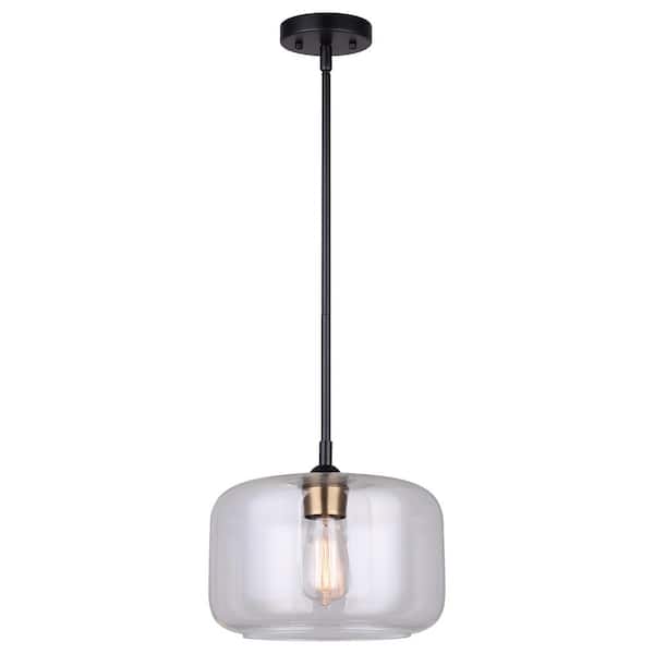 CANARM Fauna 1-Light Matte Black and Gold Pendant Light with Clear Glass Shade