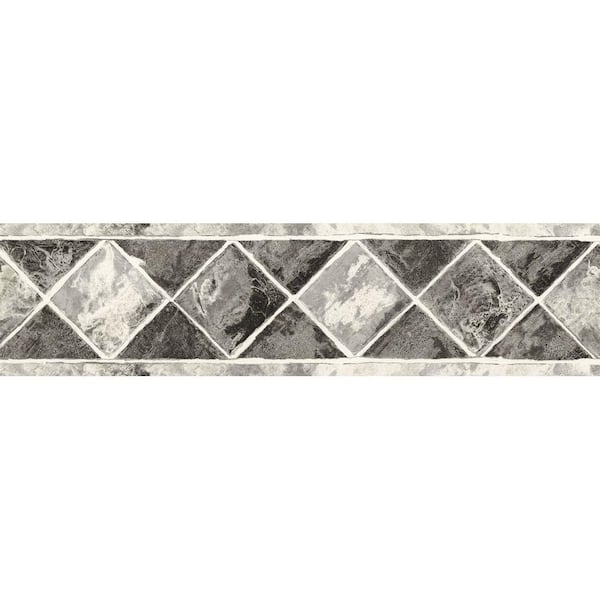 The Wallpaper Company 6.75 in. x 15 ft. Black and Silver Contemporary Tile Border