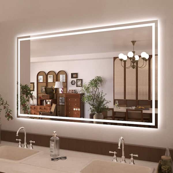 Althea 60 in. W x 36 in. H Rectangular Frameless LED Anti-Fog Wall Bathroom Vanity Mirror in Polished Crystal