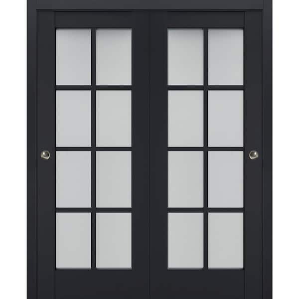 Sartodoors 64 in. x 96 in. 2 Panel Antracite Finished Solid Wood Sliding Door with Hardware