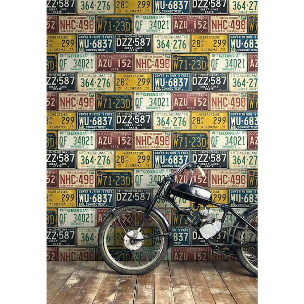Multicolored License Plates Vinyl Peel and Stick Wallpaper Roll (Covers 30.75 sq. ft.)